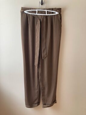 Dex Brown and Black Pin Striped Tie-Waist Trouser Pant